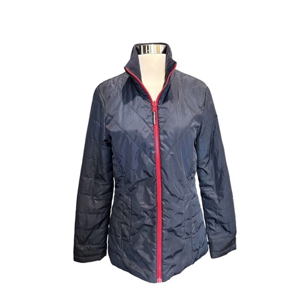 Tommy Hilfiger Puffer Shell Jacket Zip Up Long Sleeve Mock Neck Navy Women Small